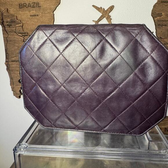 Chanel Vintage Purple Plum Lambskin Octagon Shoulder Bag GHW Authentic CoA - Picture 3 of 11